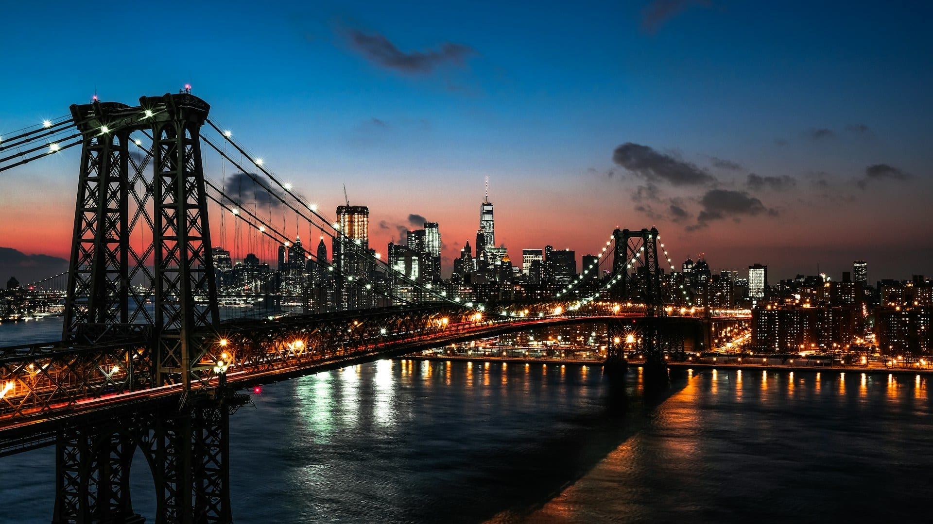 New York City skyline at dusk